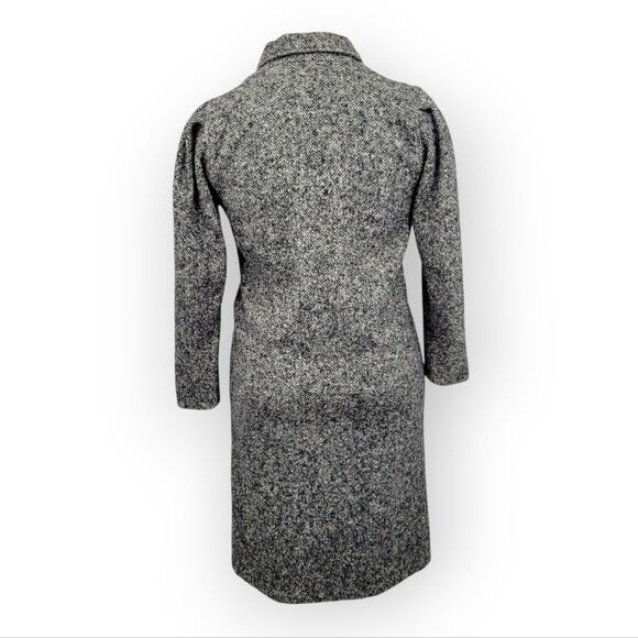 Vintage Wool Women's Gray Herringbone Longline Double Breasted Coat - Picture 3 of 13